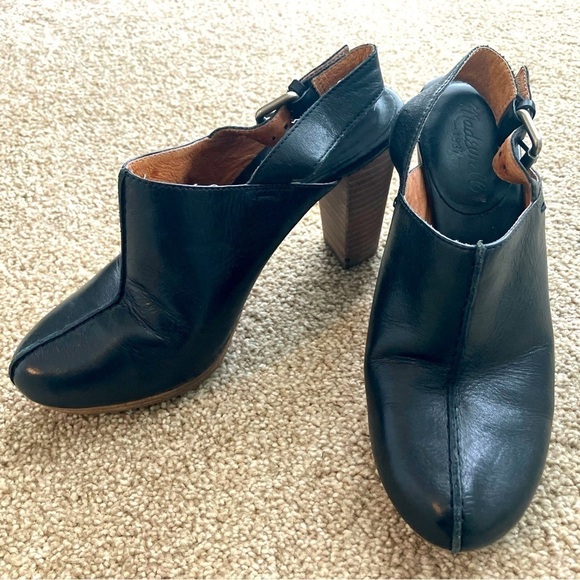 Madewell Leather Almond Toe Edmund Sling Back Buckled Mule Clog High Heels 6.5 - Picture 1 of 9
